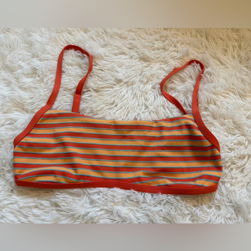 L space Striped Orange Ribbed Bikini Top